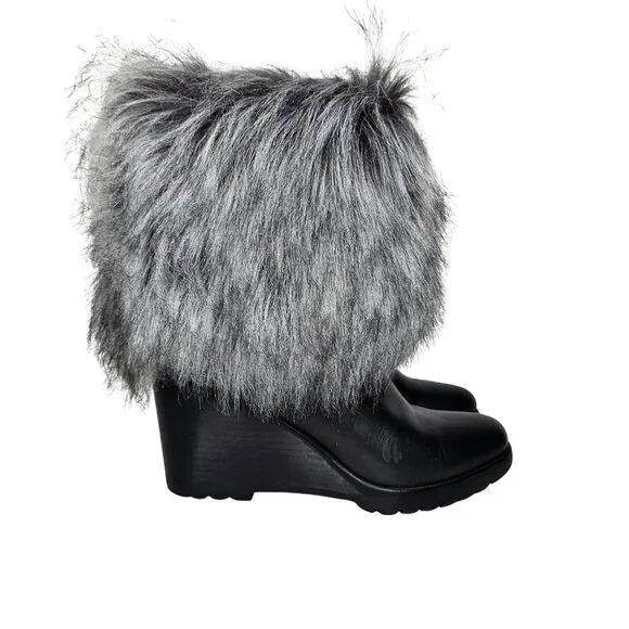 SOREL "Park City" Waterproof Black Leather Faux Fur Wedge Boots | US 8.5 | $300 - Picture 5 of 9